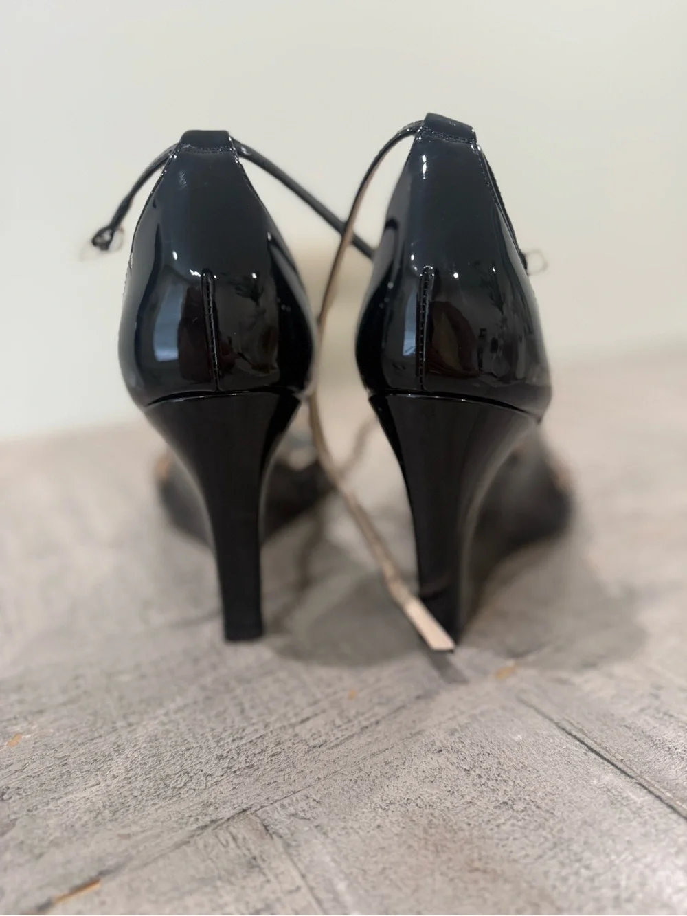 Marc Fisher Black Patent Wedge Ankle-Strap Sandals